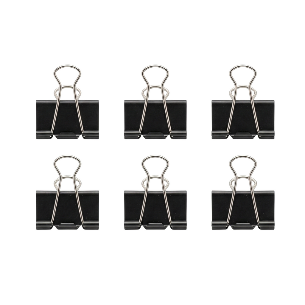 Office Supplies Binder Clips 25mm – Black Metal Paper Clips for Documents, Pack of 6 – Zaaviya