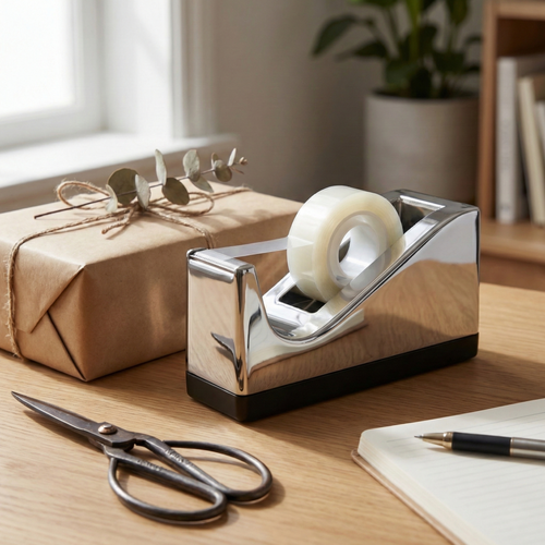Office Supplies Tape Dispenser – Weighted Desk Tape Holder with Non-Slip Base, Chrome – Zaaviya